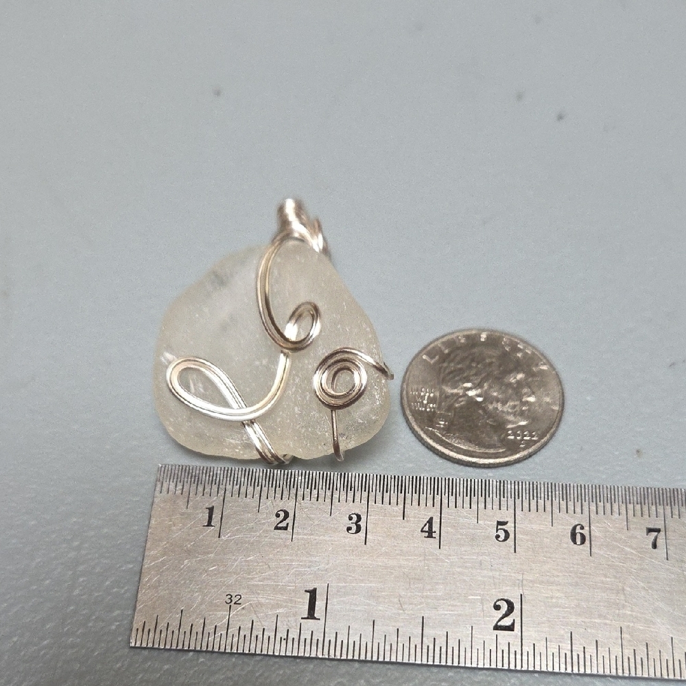 Sea Glass Pendant Necklace in Clear with Silver Wire Wrap - Picture 3 of 4